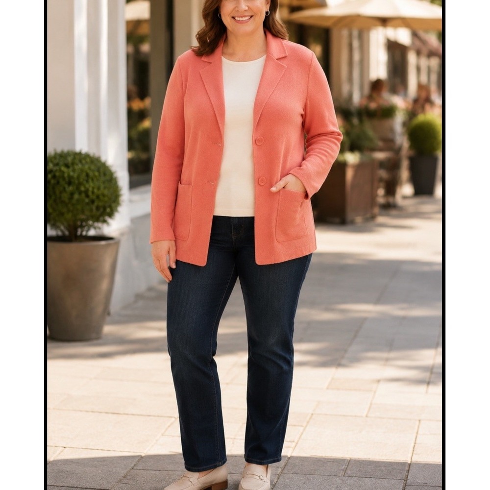 TALBOTS XL Women's Pink Coral 100% Marino Wool  Blazer Jacket
